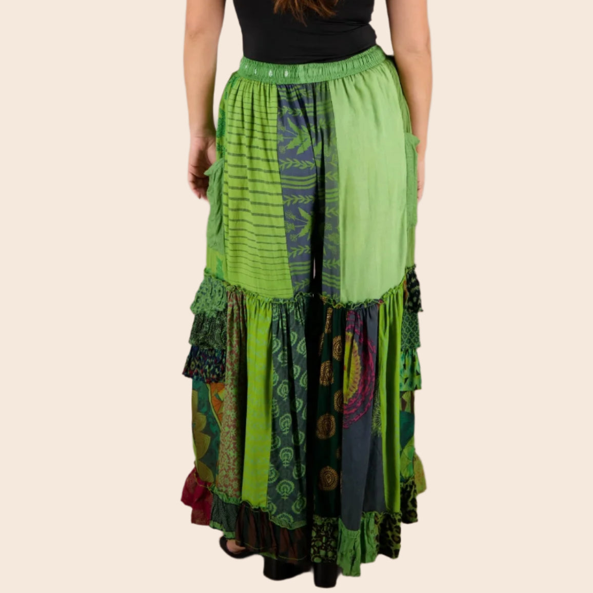 Patchwork Ruffle Palazzo Pants