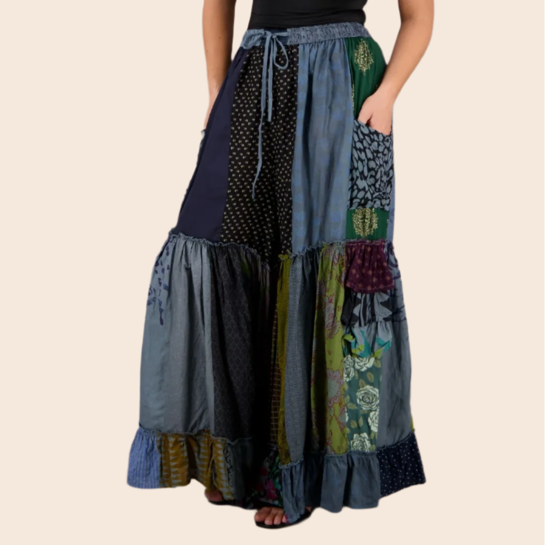 Patchwork Ruffle Palazzo Pants