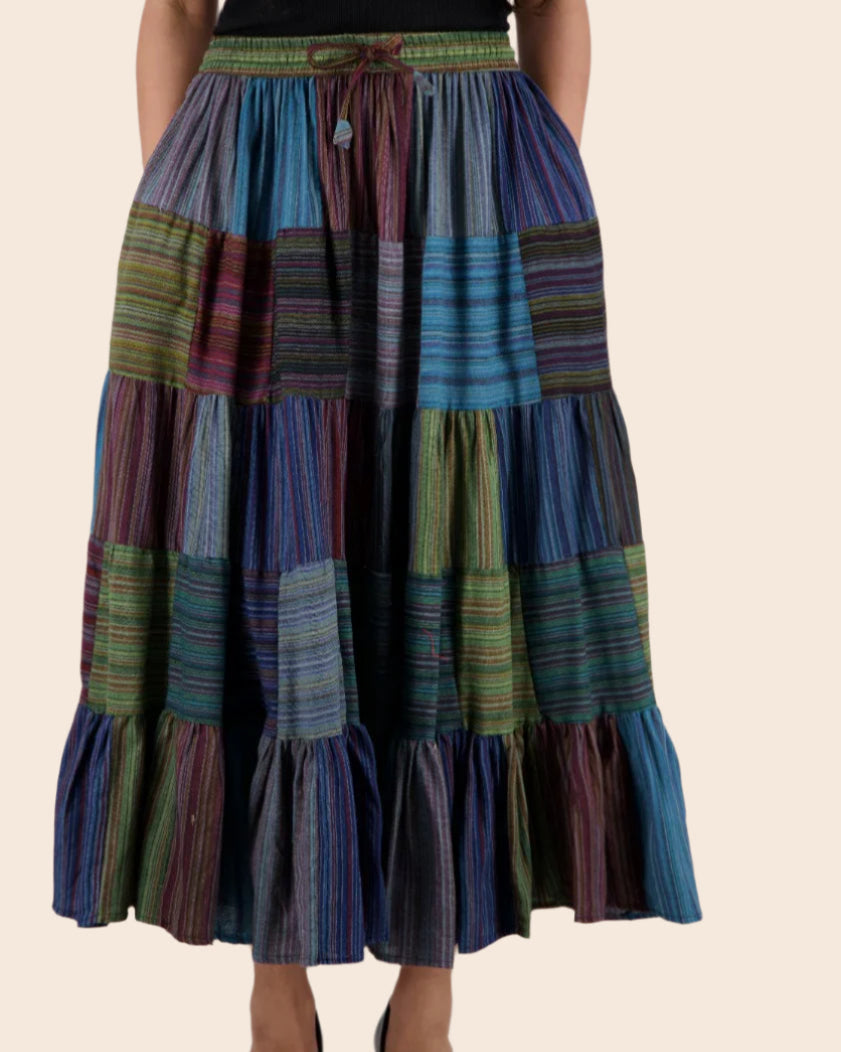 Multicolor Striped Patchwork Skirt