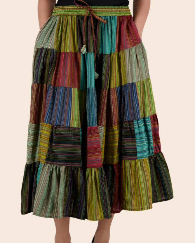 Multicolor Striped Patchwork Skirt