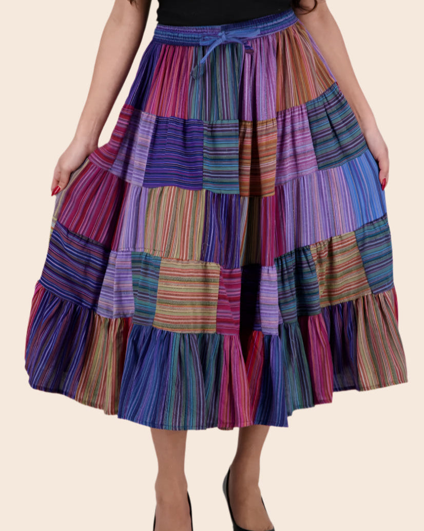 Multicolor Striped Patchwork Skirt