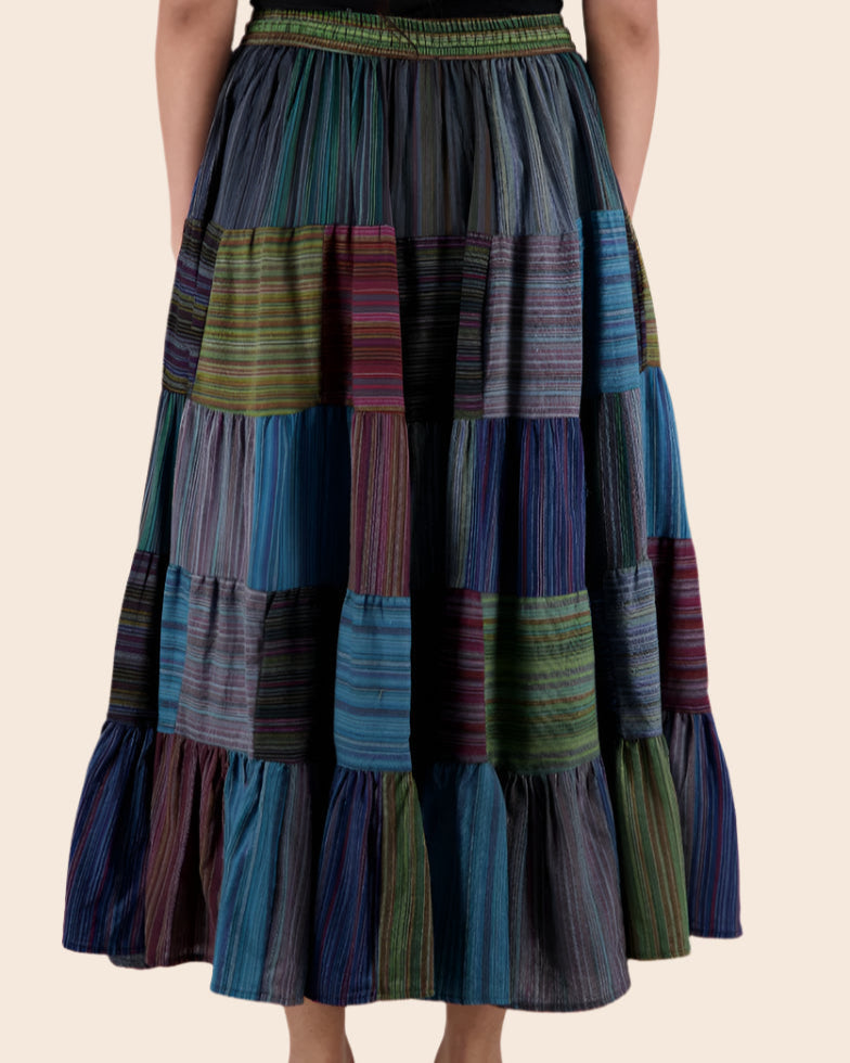 Multicolor Striped Patchwork Skirt