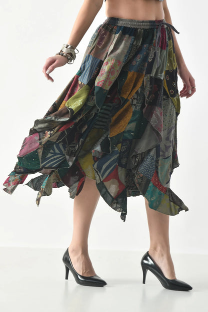 Patchwork Ruffle Layered Skirt