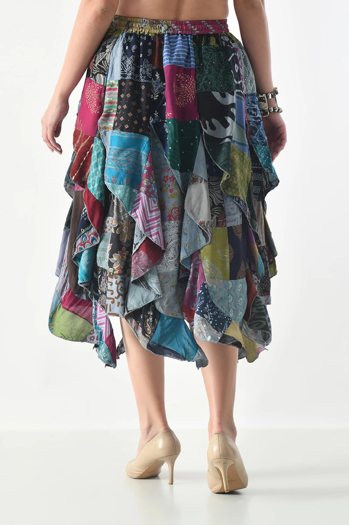Patchwork Ruffle Layered Skirt