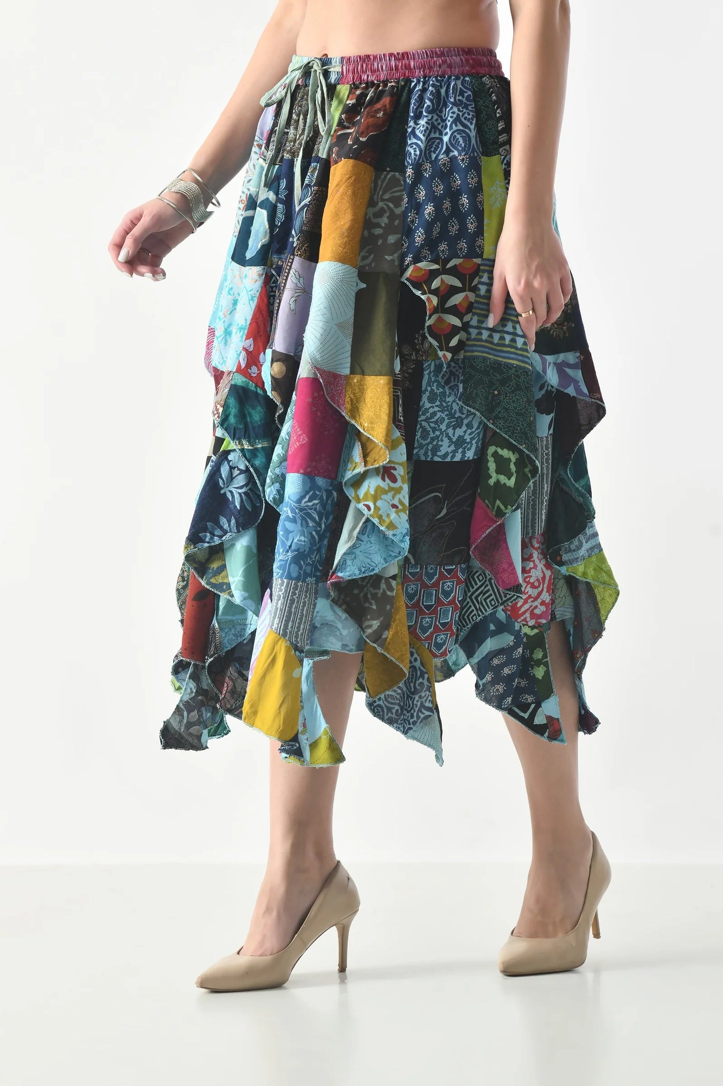 Patchwork Ruffle Layered Skirt