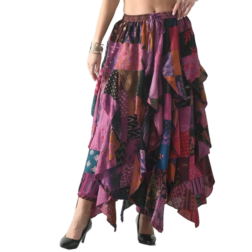 Patchwork Ruffle Layered Skirt