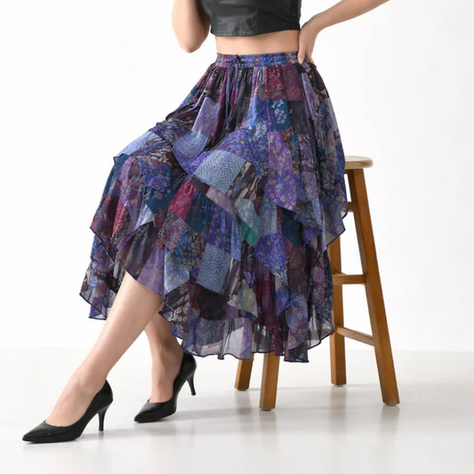Patchwork Ruffle Layered Skirt