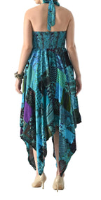 Patchwork Handkerchief Hem Midi Dress