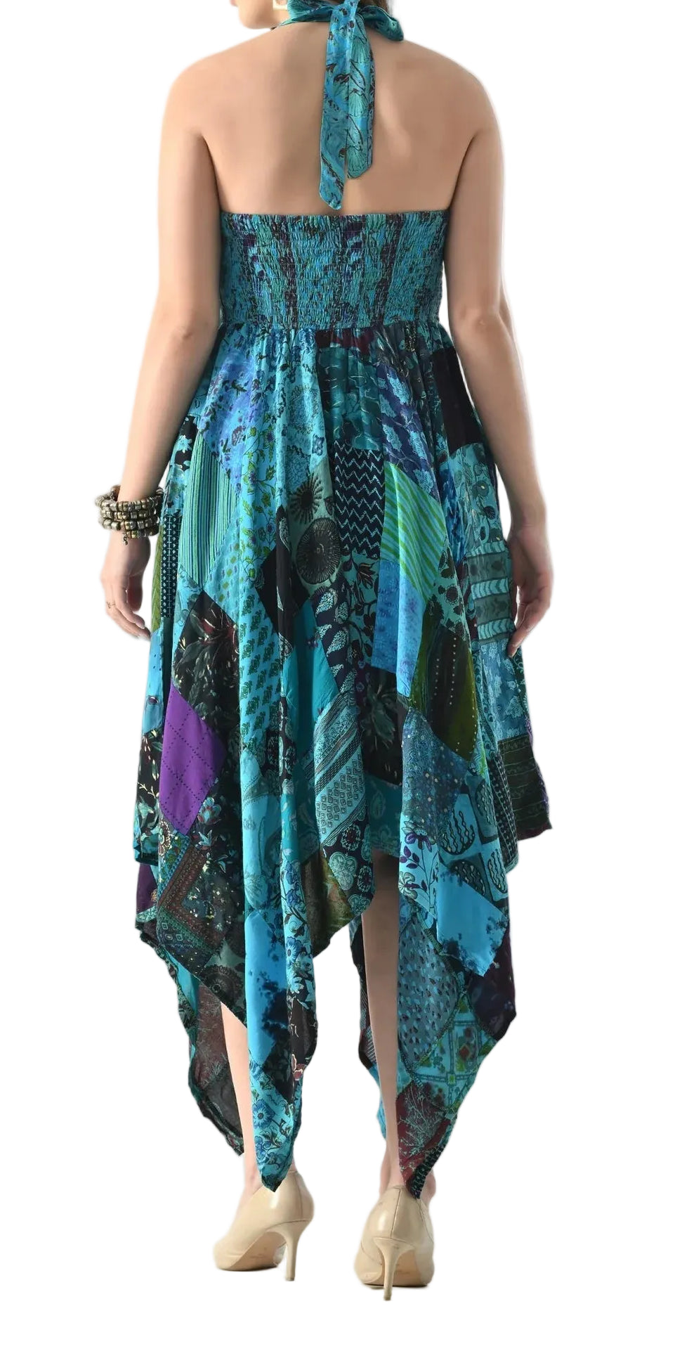 Patchwork Handkerchief Hem Midi Dress