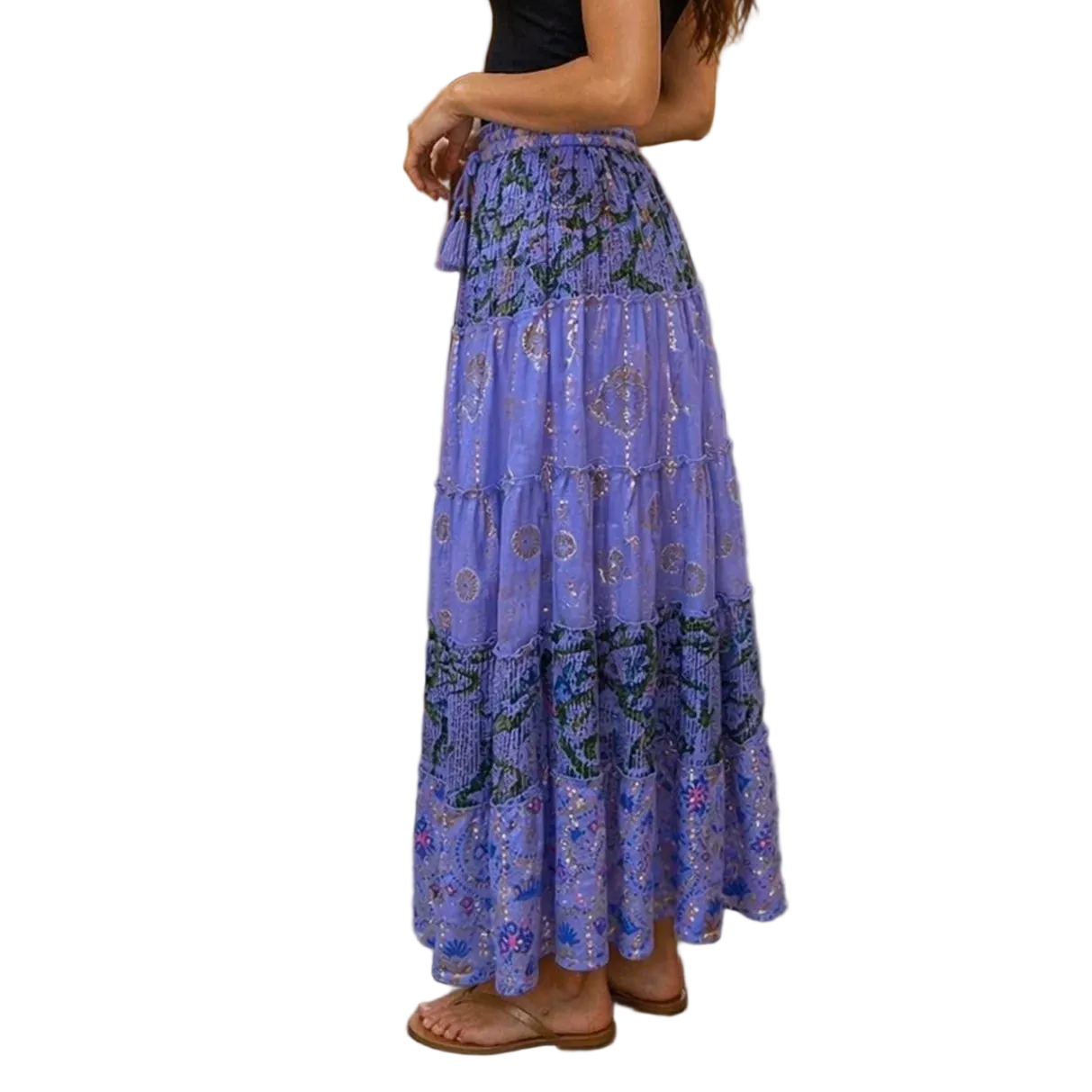 Lurex Tiered Maxi Skirt