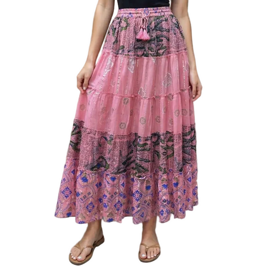 Lurex Tiered Maxi Skirt