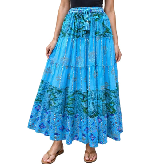 Lurex Tiered Maxi Skirt