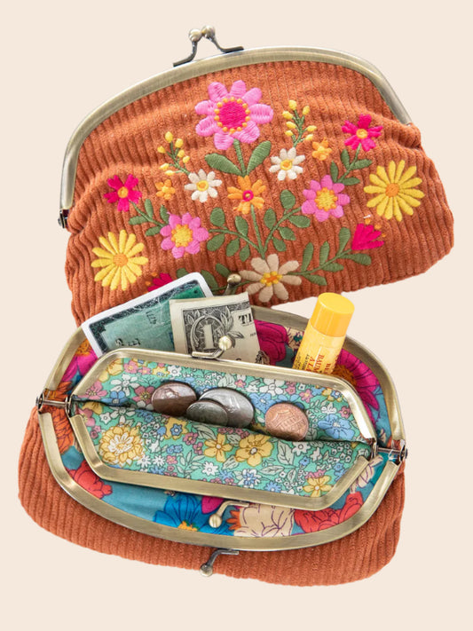 Embroidered Double Kisslock Coin Purse