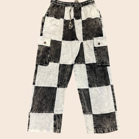 Black & White Patch Wide Leg Cargo Pant