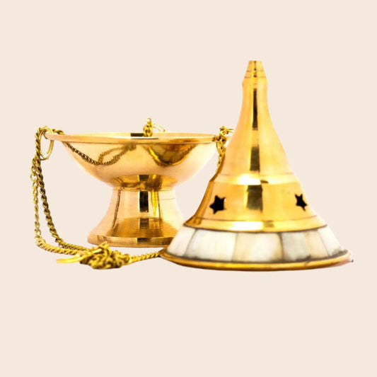 Brass Hanging Burner (Pearl Stone)