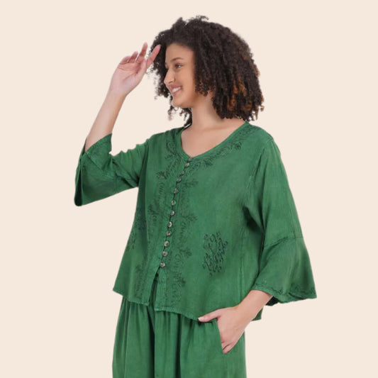 3/4 Length Sleeve Button-up Top