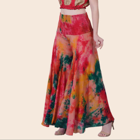Smocked Waist Silk Palazzo Pants