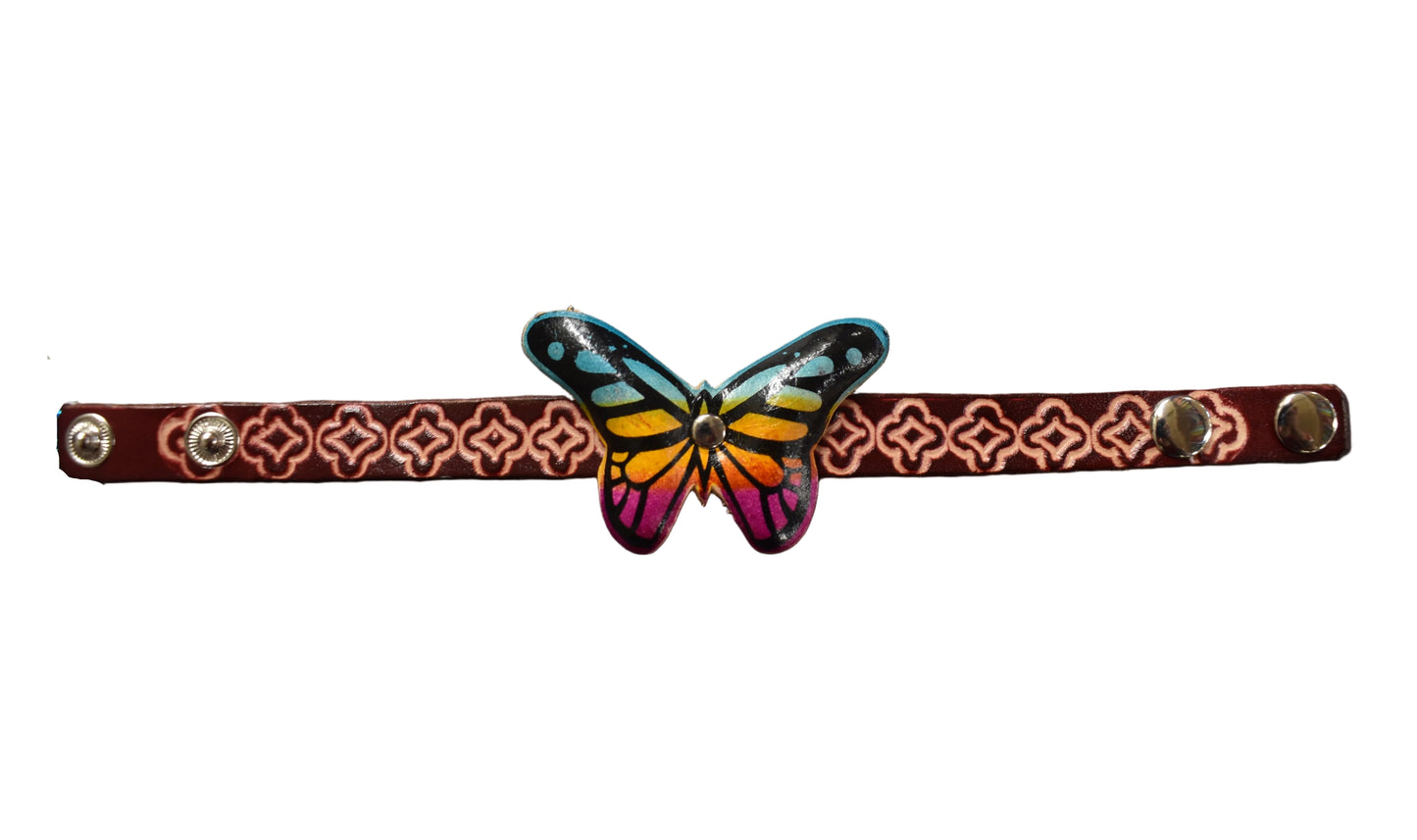 Handmade Leather Rainbow Butterfly Bracelet