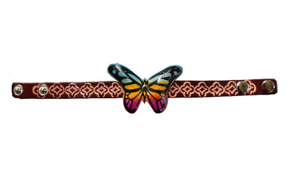 Handmade Leather Rainbow Butterfly Bracelet