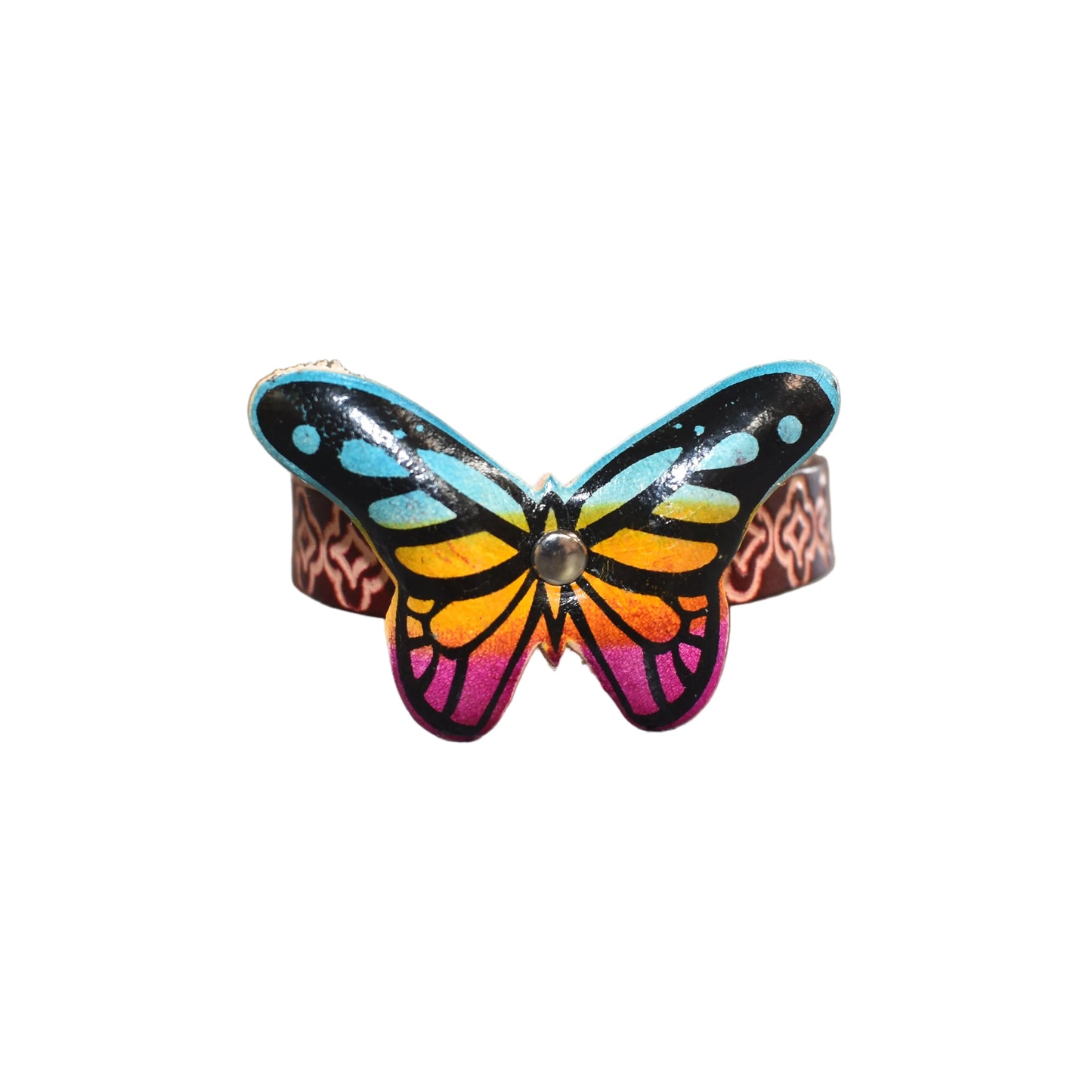 Handmade Leather Rainbow Butterfly Bracelet