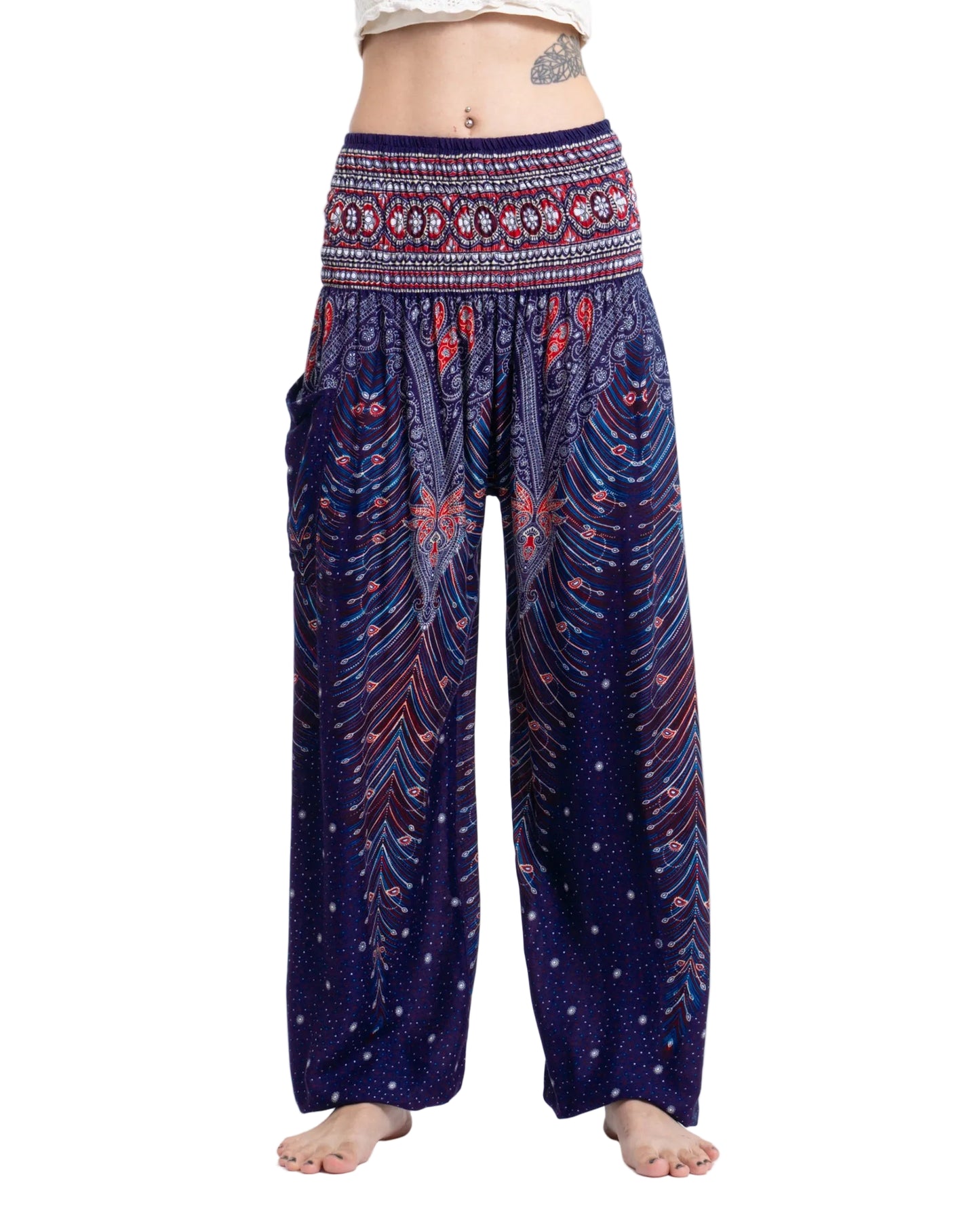 Blue Peacock Feather Harem Pants