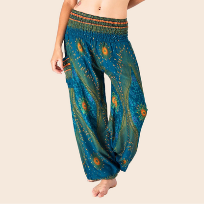 Turquoise Peacock's Eye Harem Pants