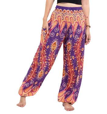 Purple Peacock Paisley Harem Pants