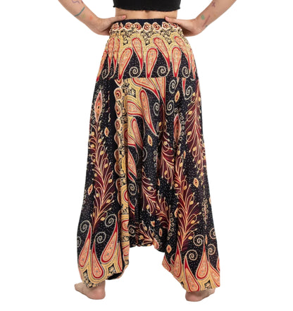 Black Peacock Paisley Low Crotch Harem Pants