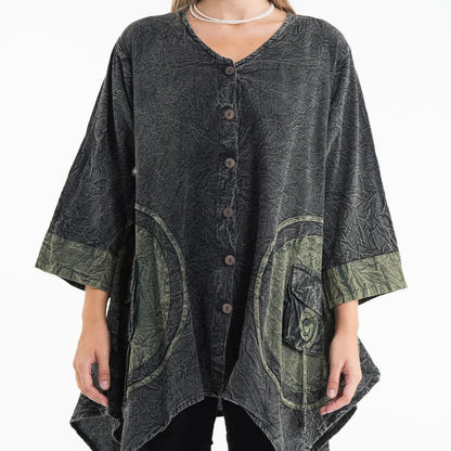 Spiral Stonewashed Tunic Top in Black