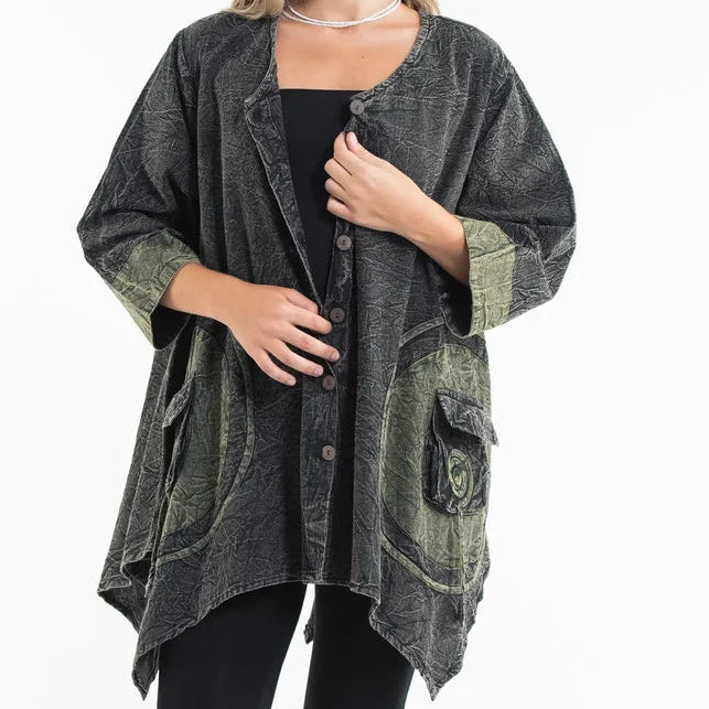 Spiral Stonewashed Tunic Top in Black