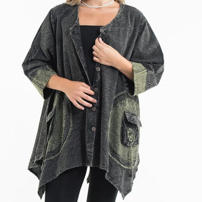 Spiral Stonewashed Tunic Top in Black
