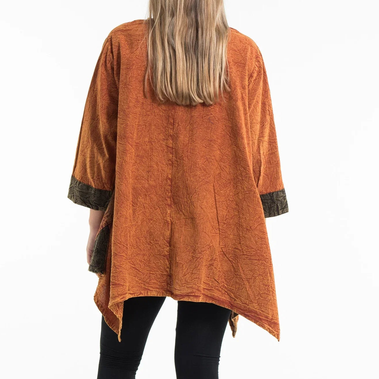 Patchwork Stonewashed Tunic Top in Orange