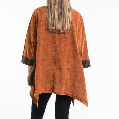 Patchwork Stonewashed Tunic Top in Orange