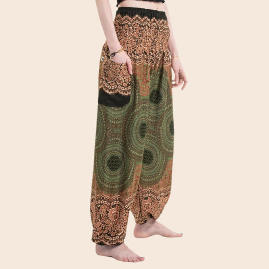 Olive and Orange Mandala Harem Pants