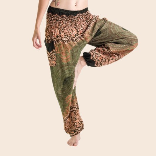 Olive and Orange Mandala Harem Pants