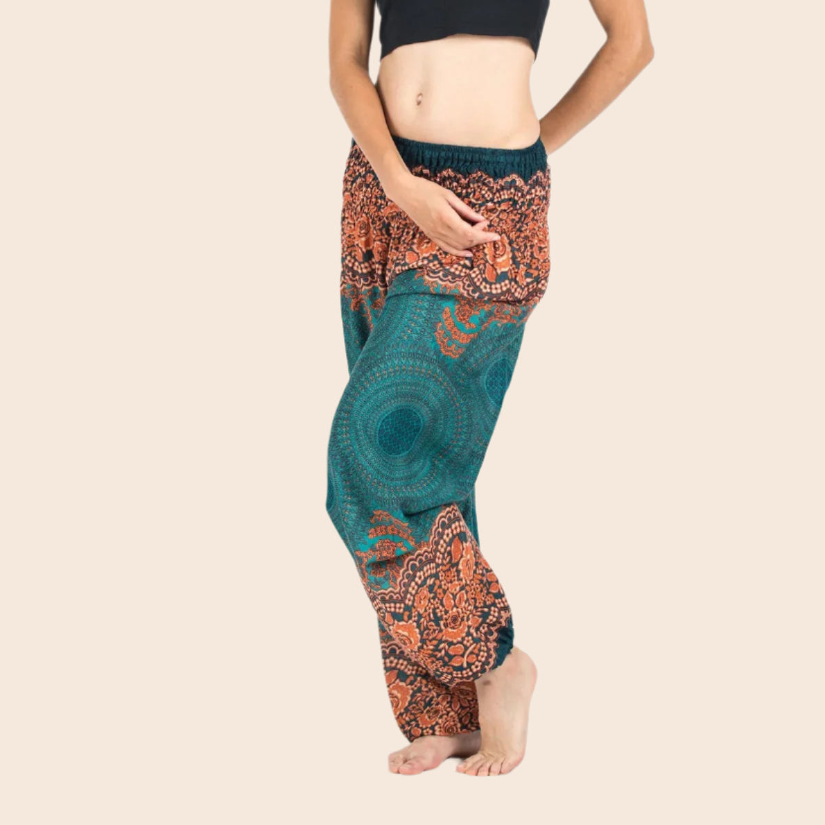 Teal and Orange Mandala Harem Pants