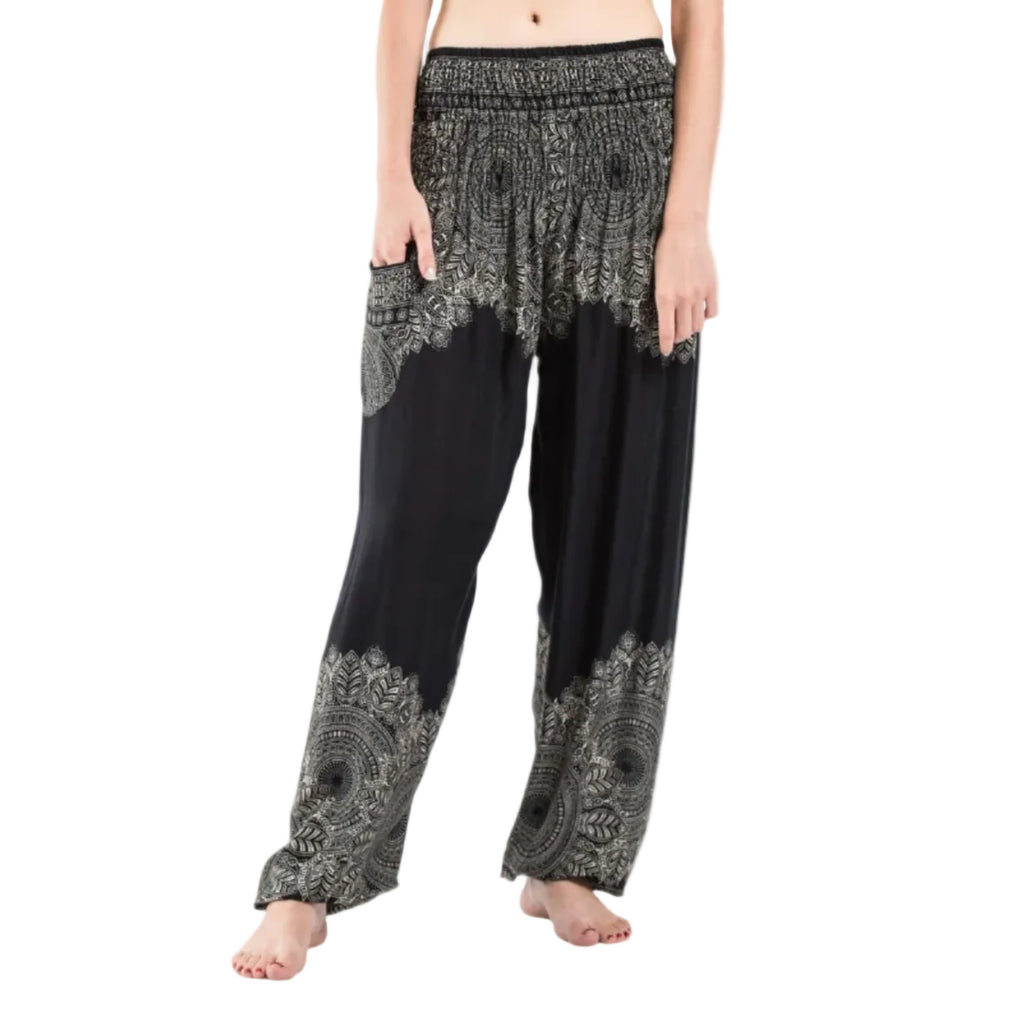 Black Floral Mandala Harem Pants