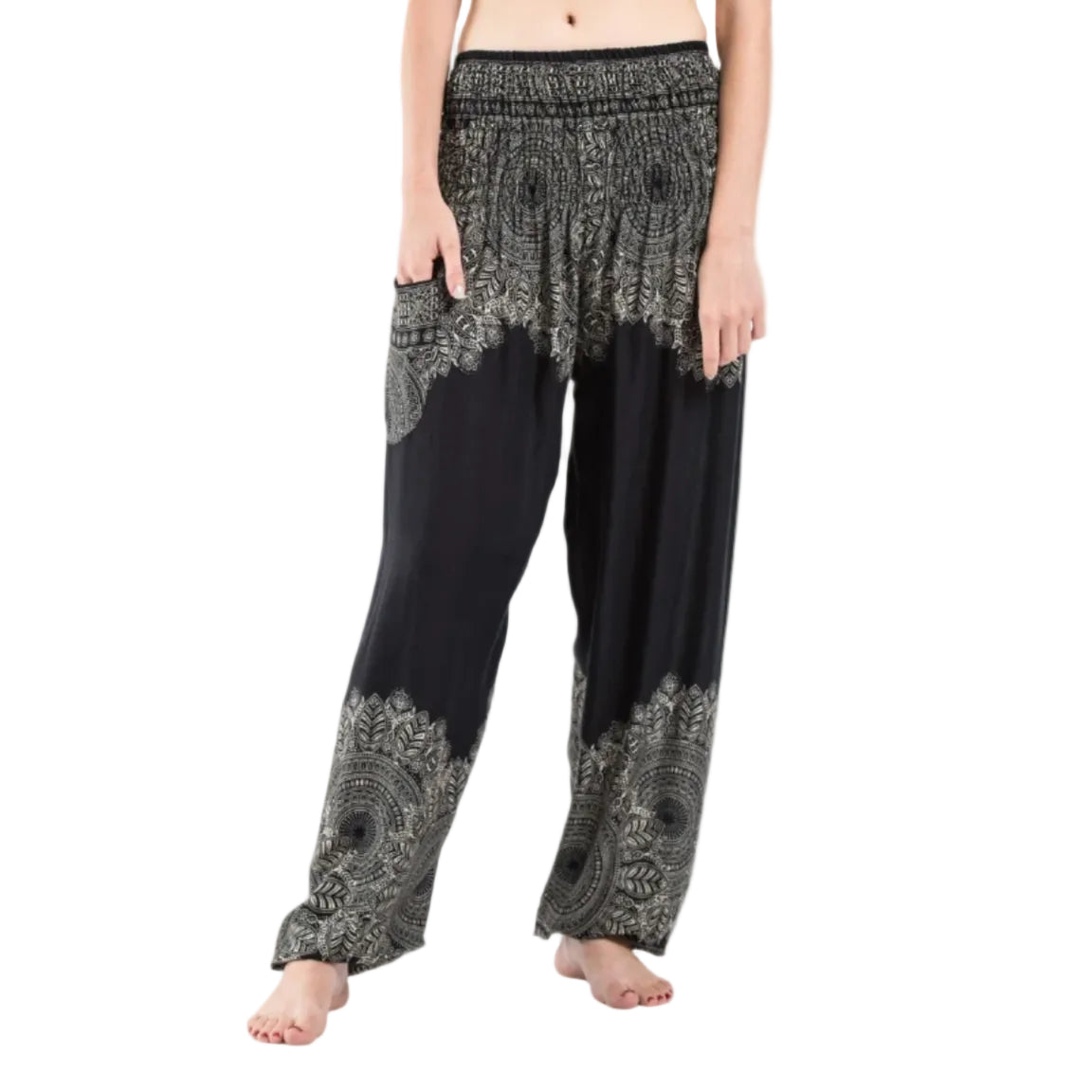 Black Floral Mandala Harem Pants