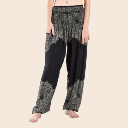 Black Floral Mandala Harem Pants