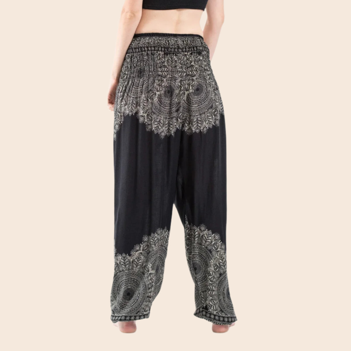 Black Floral Mandala Harem Pants