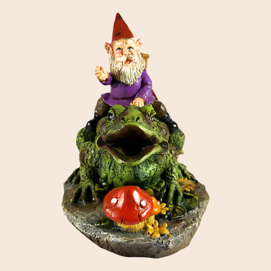 Gnome Sitting on a Toad Backflow Incense Burner