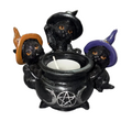 Black Cats With Cauldron Candle Holder