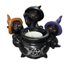 Black Cats With Cauldron Candle Holder