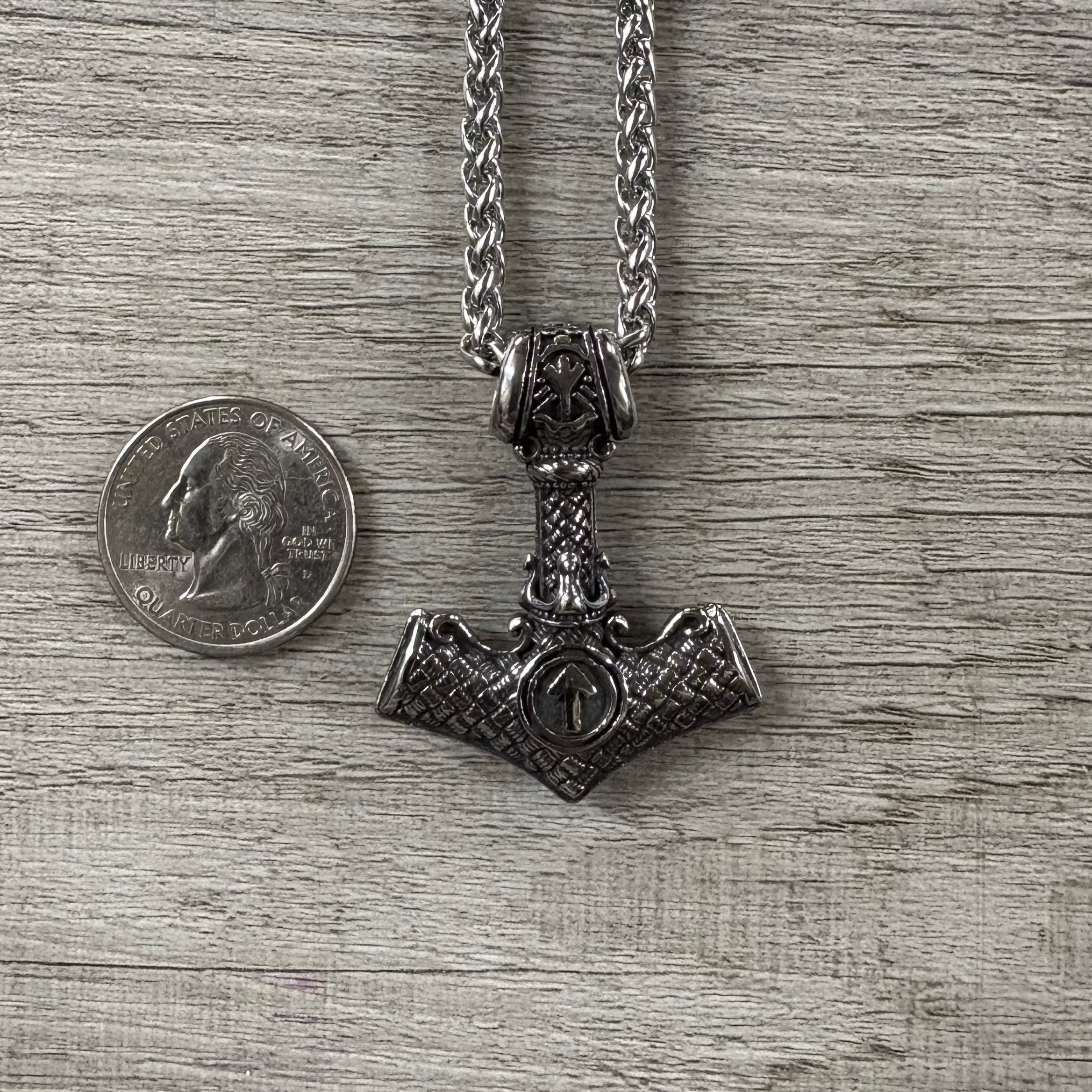 Thor's Hammer w/Gold Stainless Steel Necklace