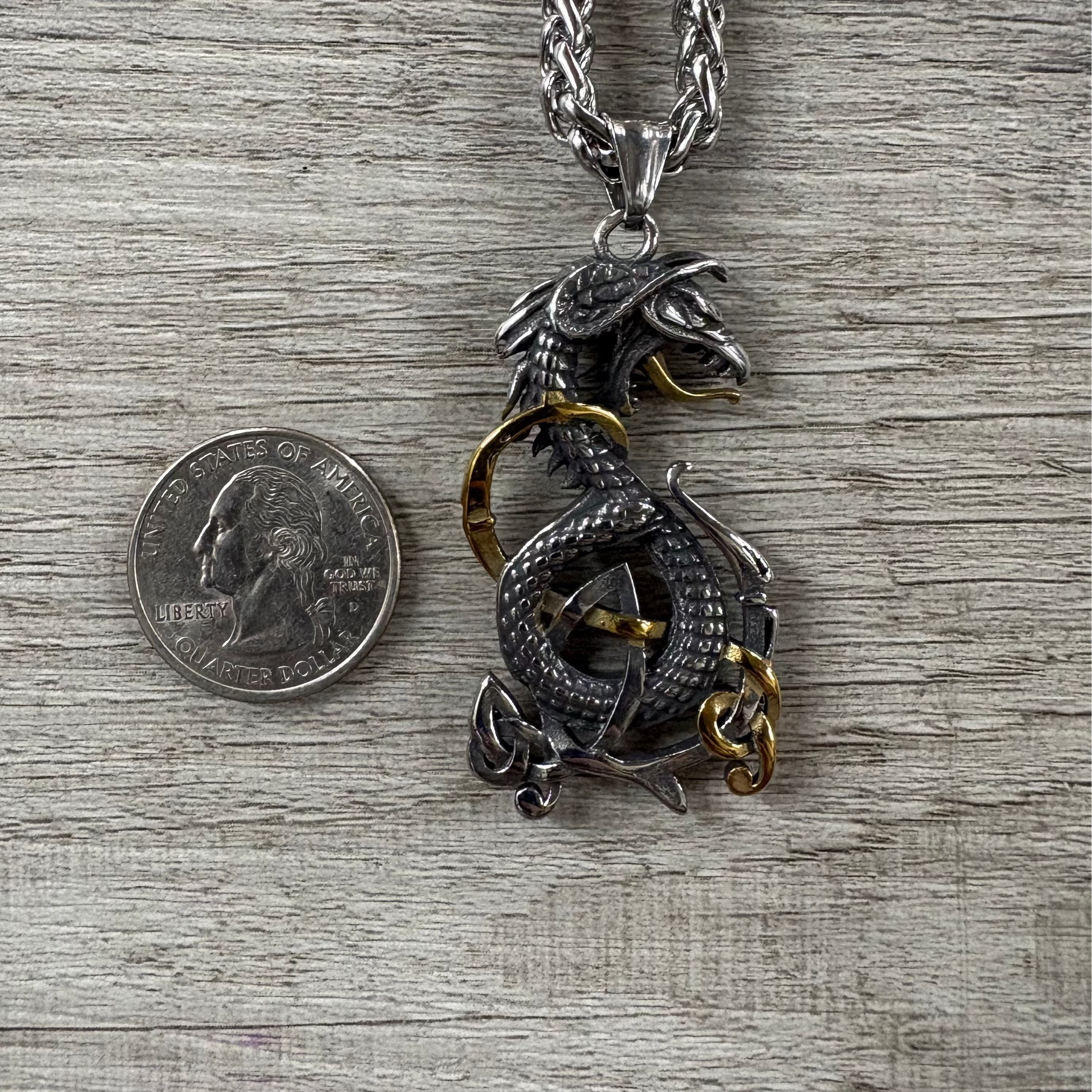 Gold Detail Dragon Stainless Steel Necklace