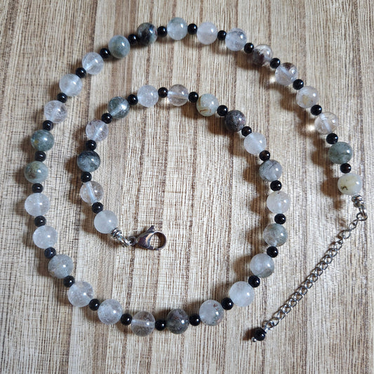 Garden Quartz (Lodolite) and Onyx Necklace