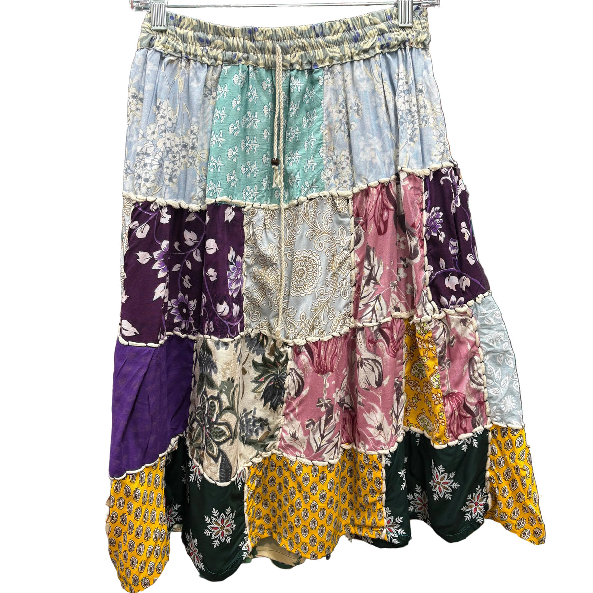 Patchwork Hand Thread Work Midi Skirt