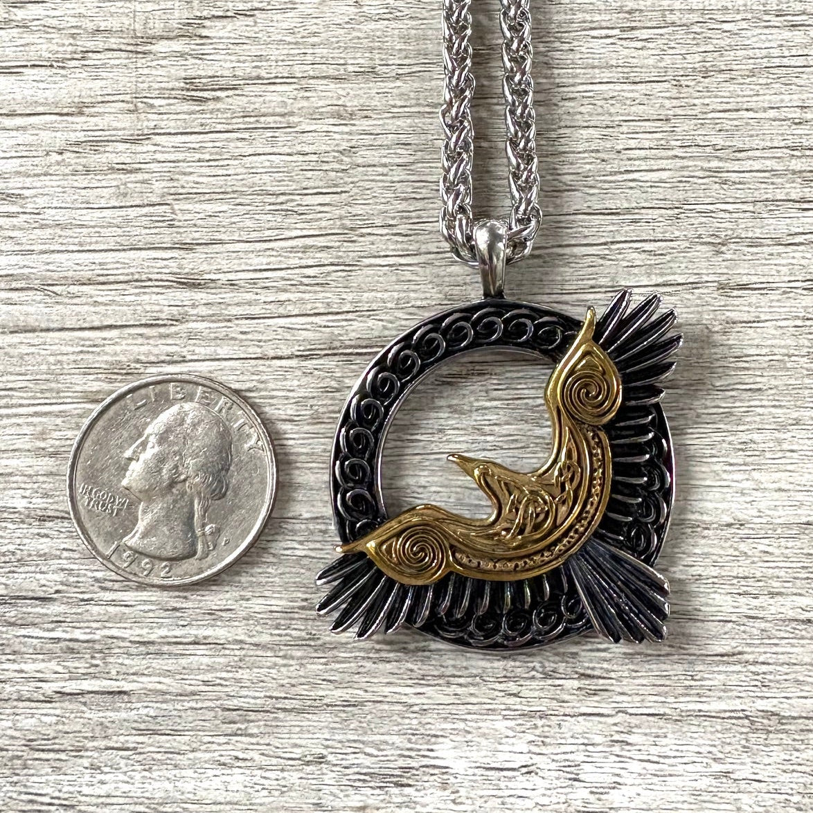 Gold Celtic Raven Stainless Steel Necklace