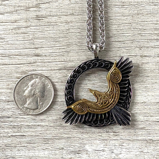 Gold Celtic Raven Stainless Steel Necklace