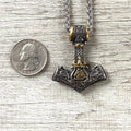 Gold Detail Thor's Hammer Stainless Steel Necklace